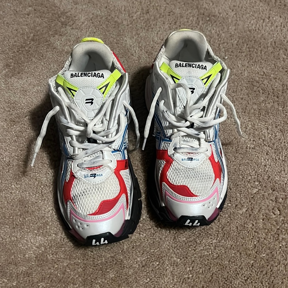 BALENCIAGA
White Runner Sneakers | Size 44 | White/Red/Blue